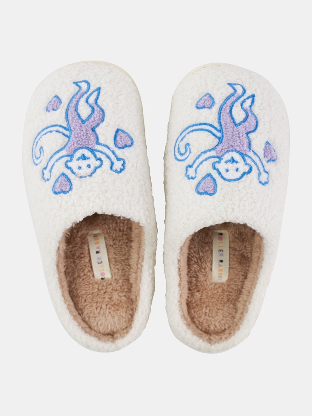 Never Worn Roller Rabbit Cream Sherpa Purple Monkey Slippers Fuzzy